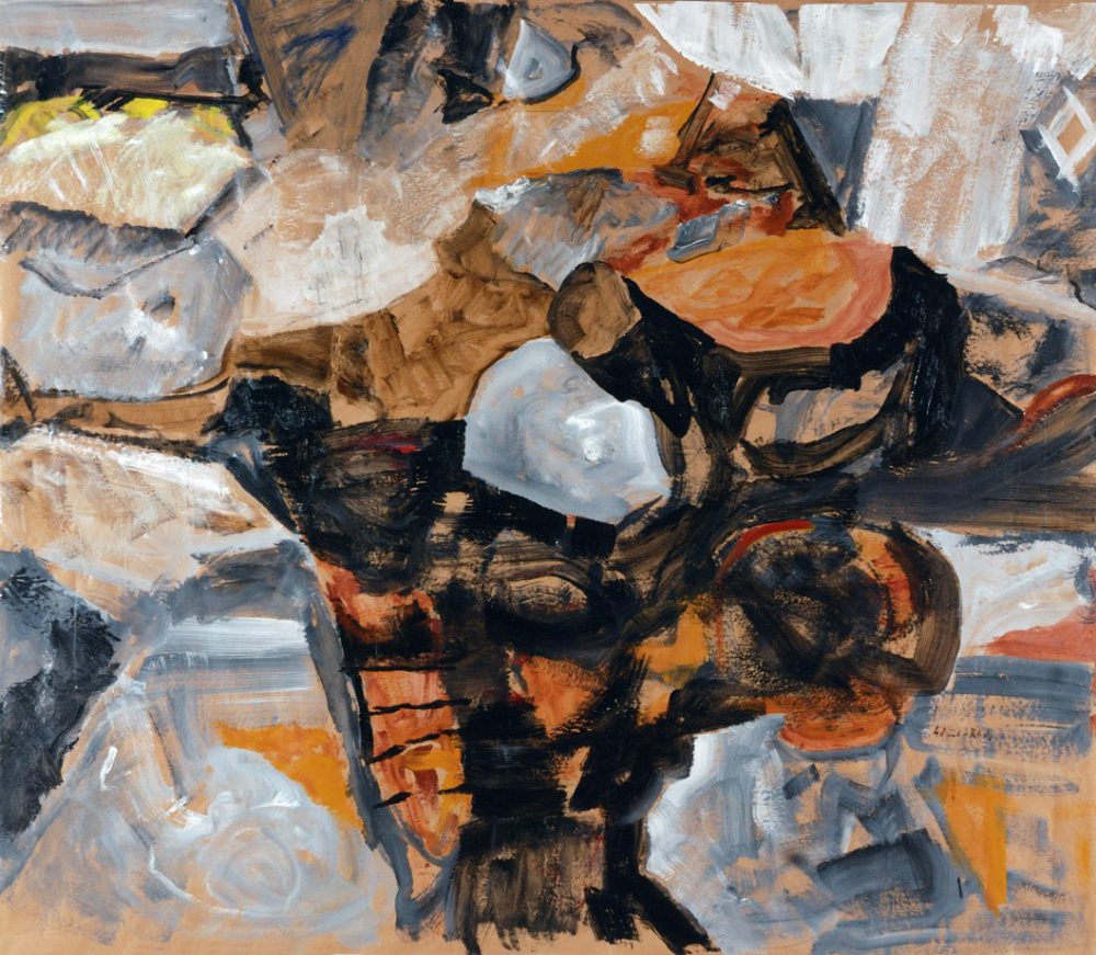 2001-55. Porción del rio en hora y cuarto – Acrílico sobre papel kraft – 221x257cm. Año 2001