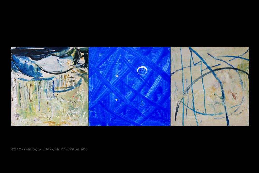 2006-60. Constelación – Técnica mixta. Tríptico 120x360cm. Año 2006