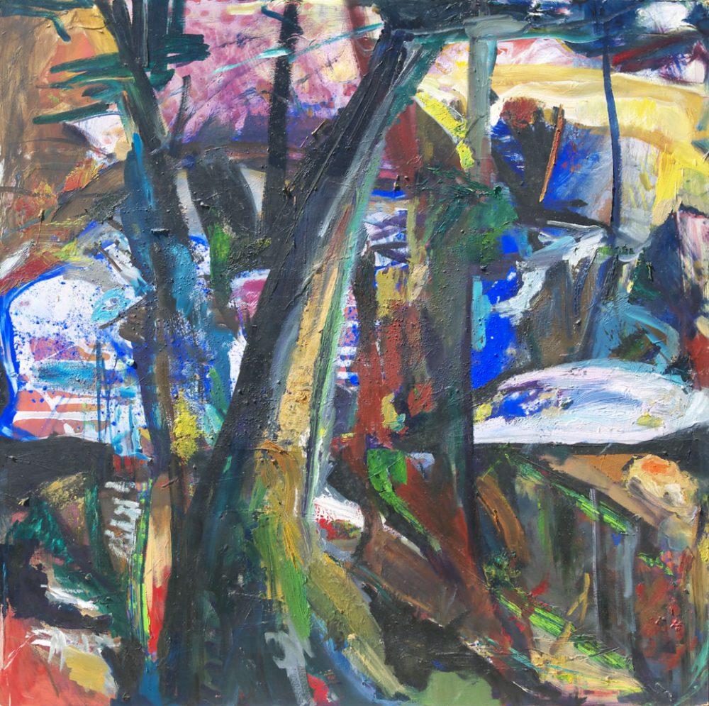 2004-38. Nube detrás del bosque. Técnica mixta sobre placa 100x100cm. Año 2004