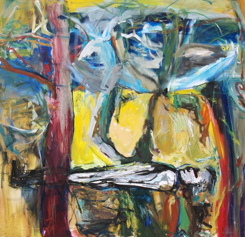 2004-50. Con los pies en el cielo – Acrílico y Óleo sobre tela 147x148cm. Año 2004