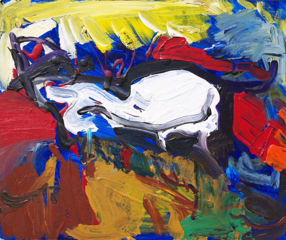 2003-70. Nube tres – Acrílico sobre papel sobre placa – 30x35cm. Año 2003